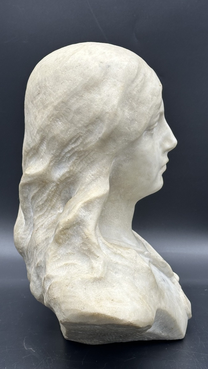Scultura, busto in marmo " Fanciulla"(Giovanna D'Arco?)- XIX sec. -photo-1