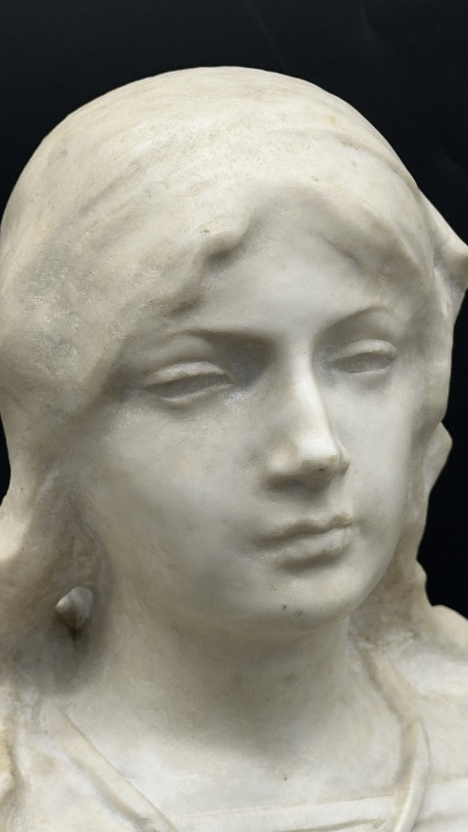 Scultura, busto in marmo " Fanciulla"(Giovanna D'Arco?)- XIX sec. -photo-2