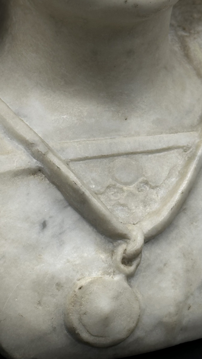 Scultura, busto in marmo " Fanciulla"(Giovanna D'Arco?)- XIX sec. -photo-3