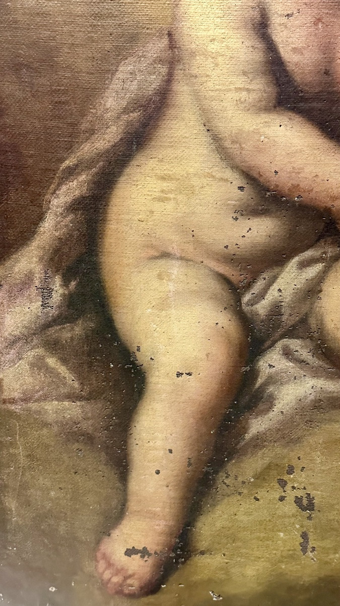 Dipinto a olio su tela, "Gesù Bambino" - XVIII secolo-photo-4