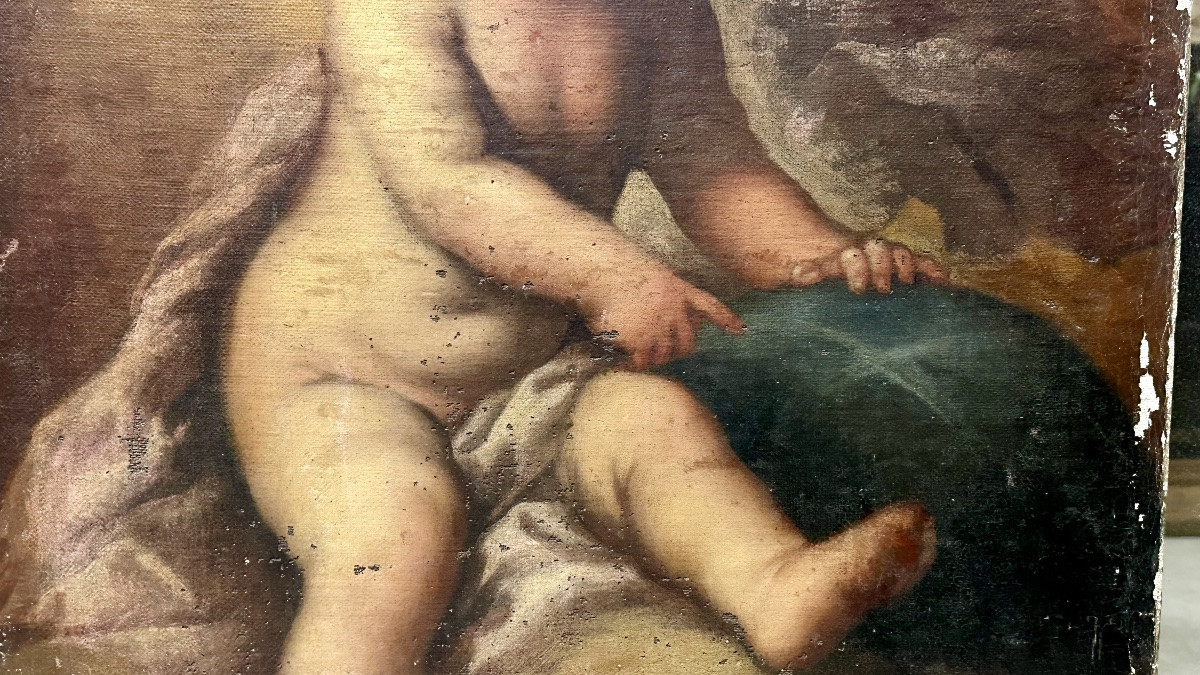 Dipinto a olio su tela, "Gesù Bambino" - XVIII secolo-photo-3