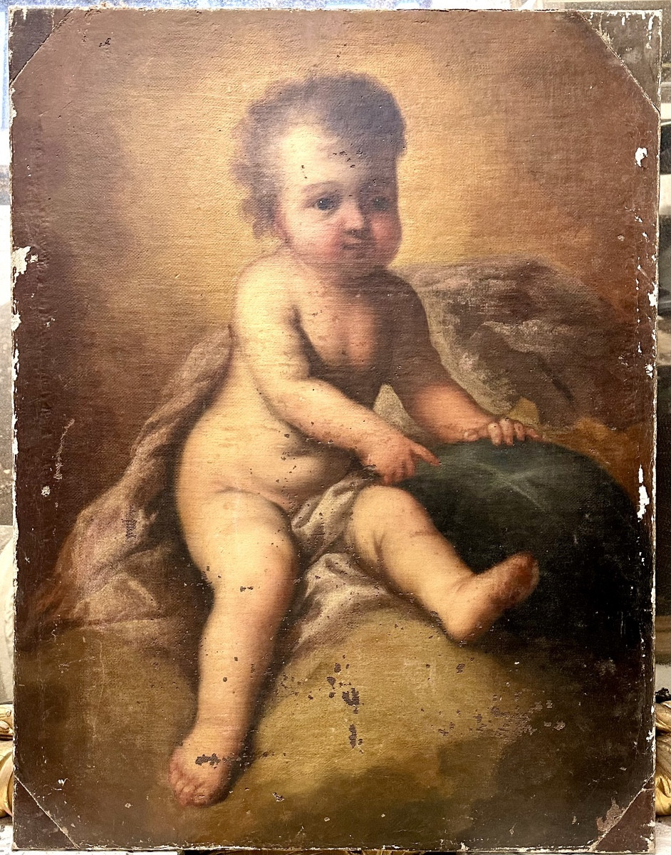Dipinto a olio su tela, "Gesù Bambino" - XVIII secolo