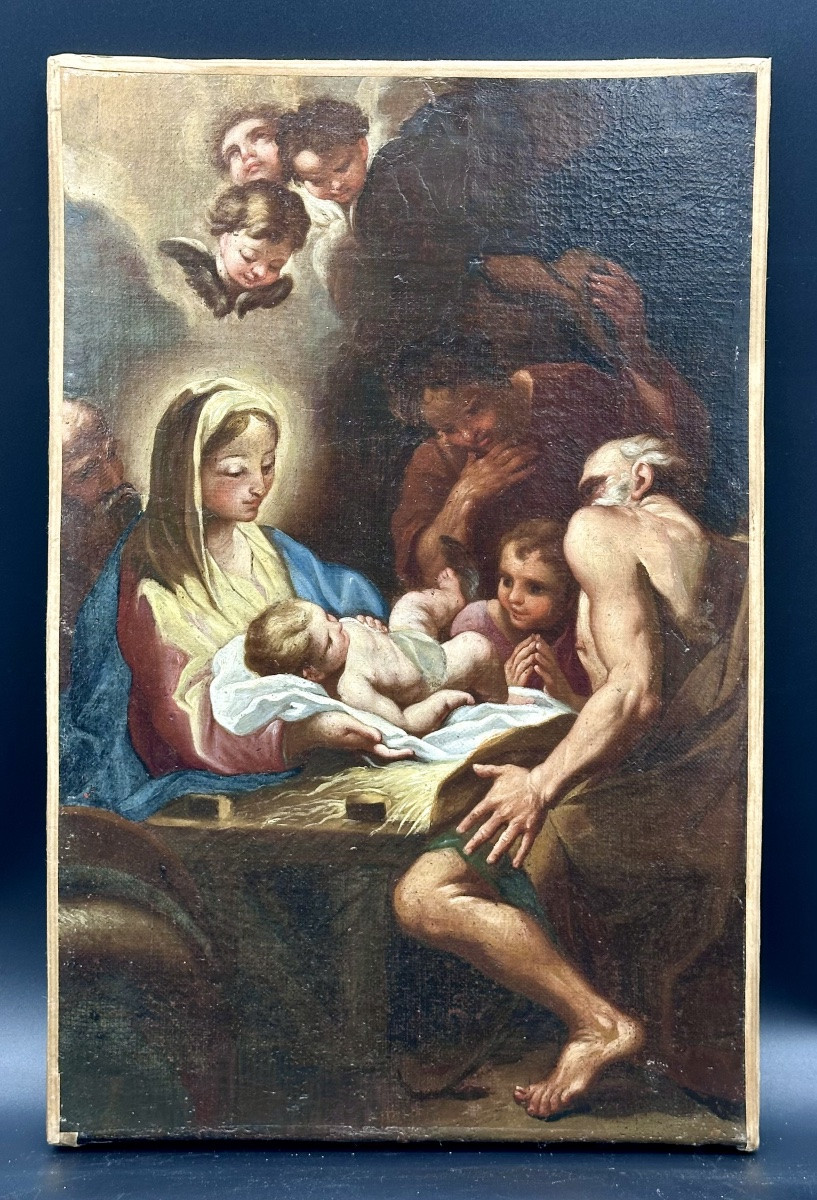 Dipinto, olio su tela “Adorazione dei pastori” - XVII sec.  -photo-2