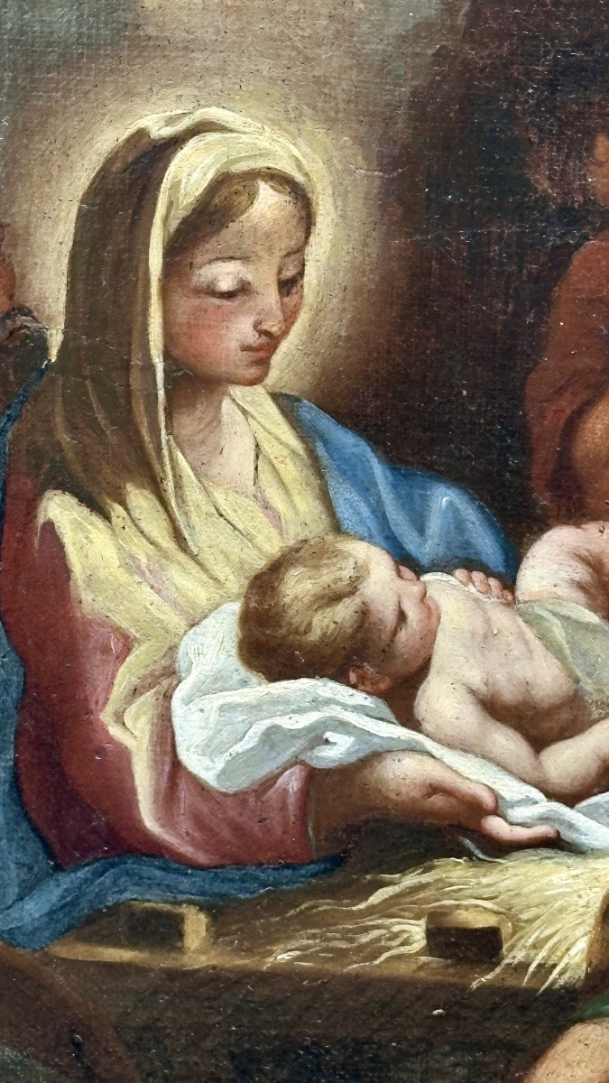 Dipinto, olio su tela “Adorazione dei pastori” - XVII sec.  -photo-3