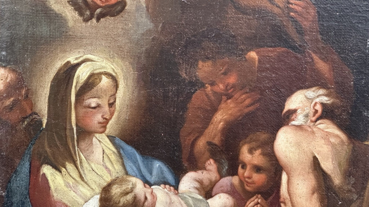 Dipinto, olio su tela “Adorazione dei pastori” - XVII sec.  -photo-4