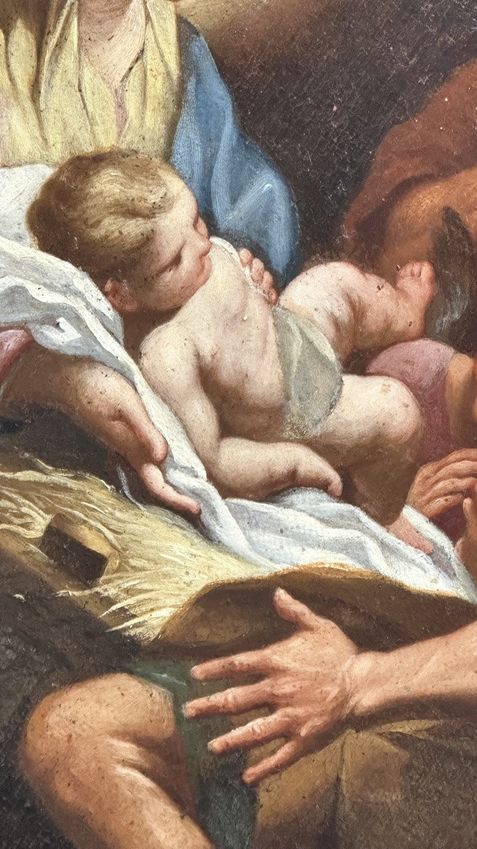 Dipinto, olio su tela “Adorazione dei pastori” - XVII sec.  -photo-2