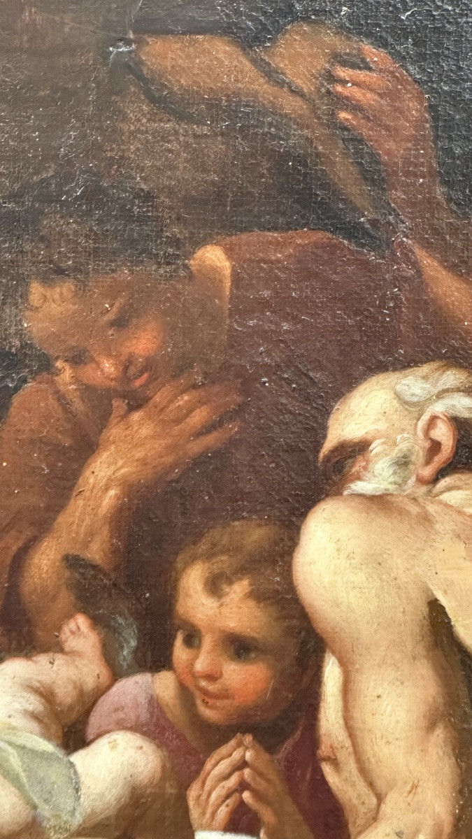 Dipinto, olio su tela “Adorazione dei pastori” - XVII sec.  -photo-4