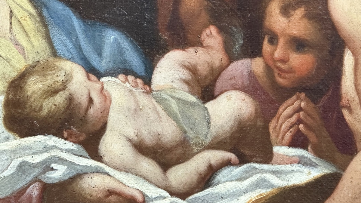 Dipinto, olio su tela “Adorazione dei pastori” - XVII sec.  -photo-6