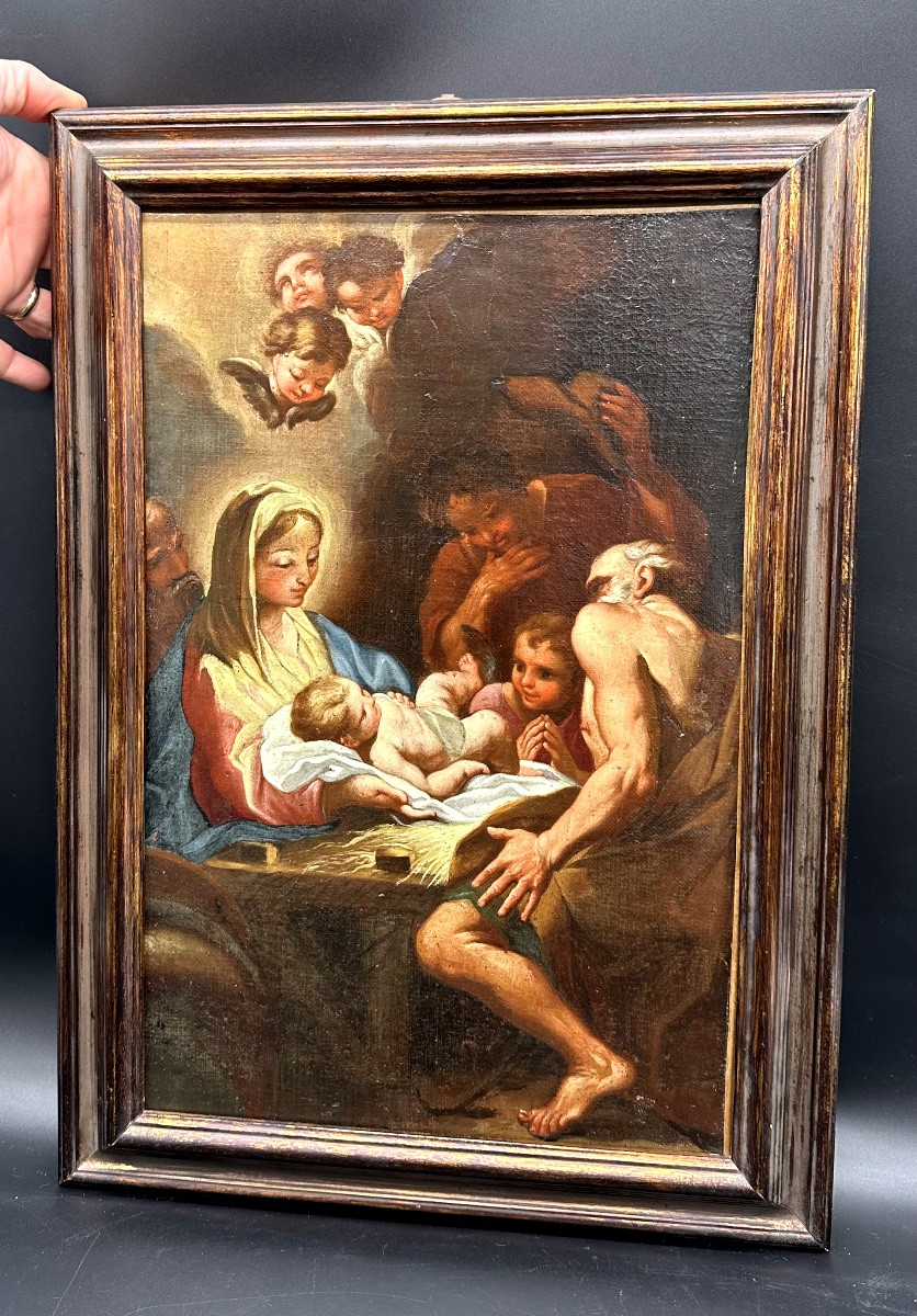 Dipinto, olio su tela “Adorazione dei pastori” - XVII sec.  