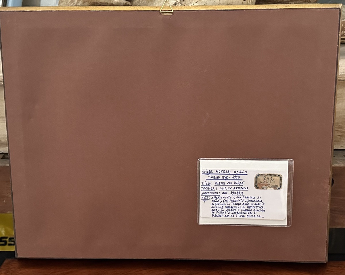 Dipinto, “Marina con barca” - CARLO MORGARI, XX sec. -photo-3