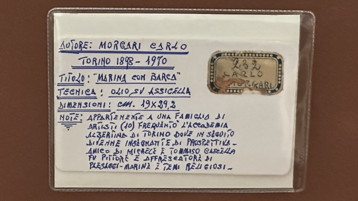 Dipinto, “Marina con barca” - CARLO MORGARI, XX sec. -photo-4