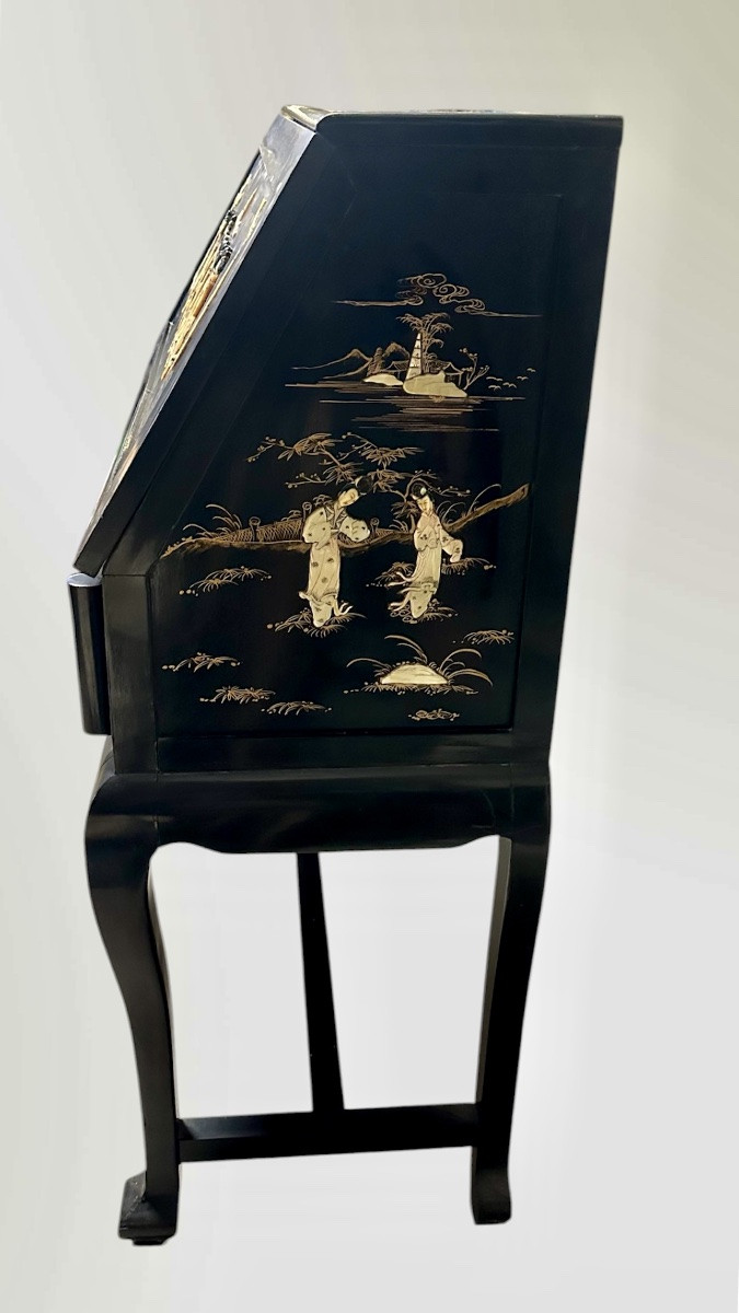 Scrittoio, ribalta a cineserie in madreperla - XX sec. -photo-2