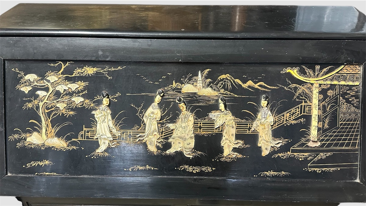 Scrittoio, ribalta a cineserie in madreperla - XX sec. -photo-3