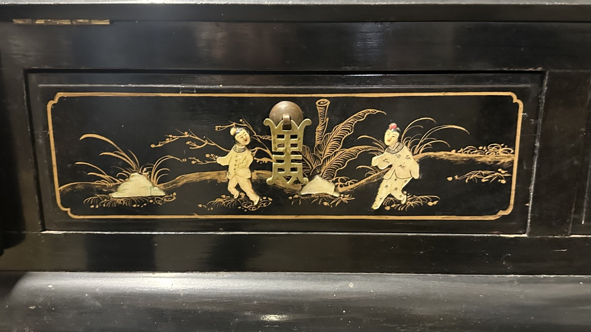 Scrittoio, ribalta a cineserie in madreperla - XX sec. -photo-4