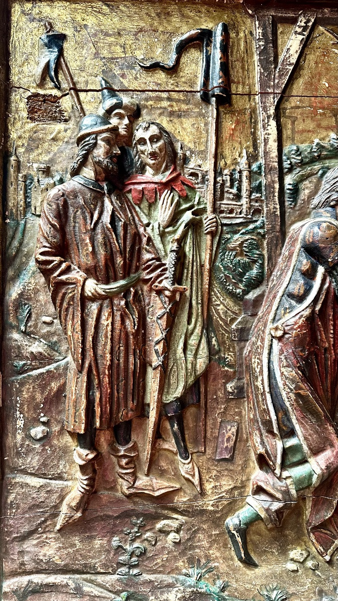 Pannello ligneo scolpito e policromo – scena dell’Adorazione dei Magi, siglato “A.Q.”-photo-2