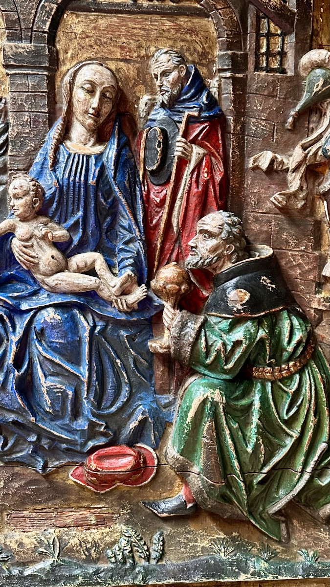 Pannello ligneo scolpito e policromo – scena dell’Adorazione dei Magi, siglato “A.Q.”-photo-2