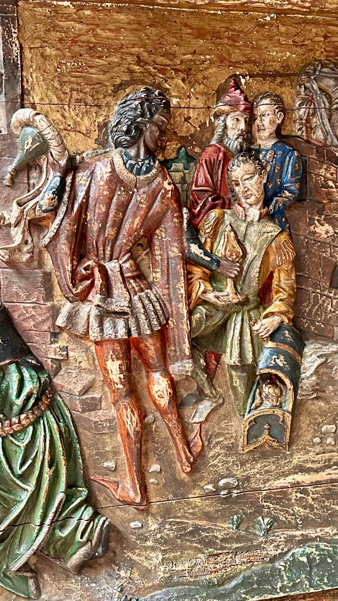 Pannello ligneo scolpito e policromo – scena dell’Adorazione dei Magi, siglato “A.Q.”-photo-3