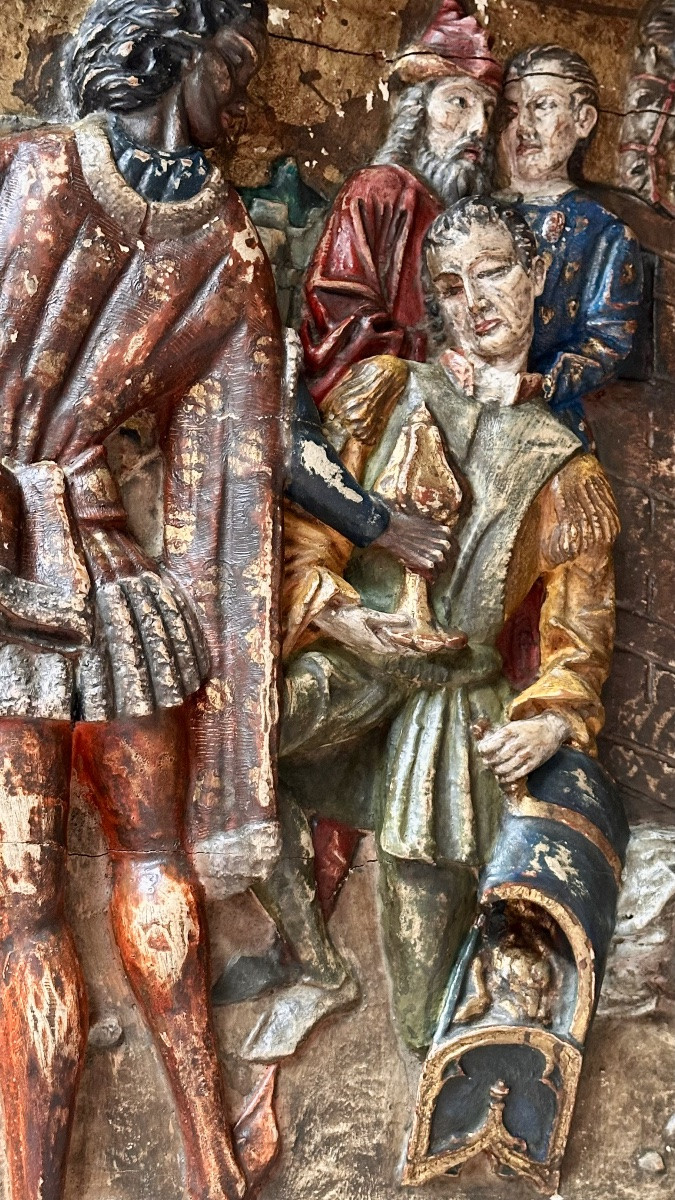 Pannello ligneo scolpito e policromo – scena dell’Adorazione dei Magi, siglato “A.Q.”-photo-4