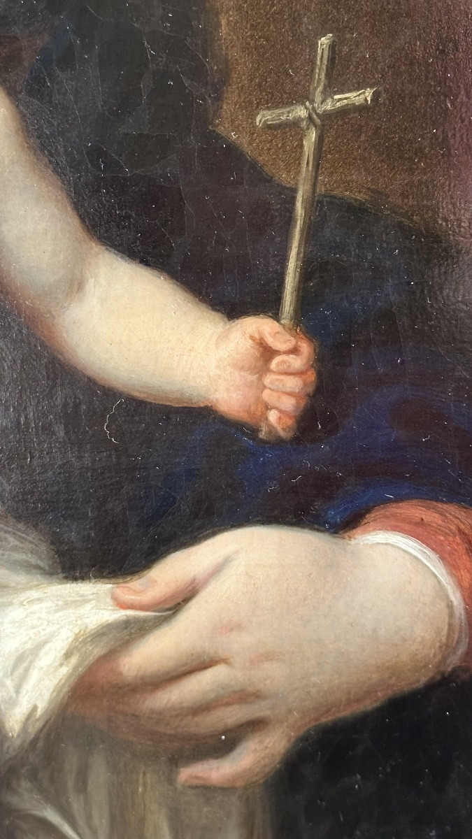 Dipinto ad olio su tela “Madonna con Bambino”, siglato e datato  “18 ID 49”-photo-4