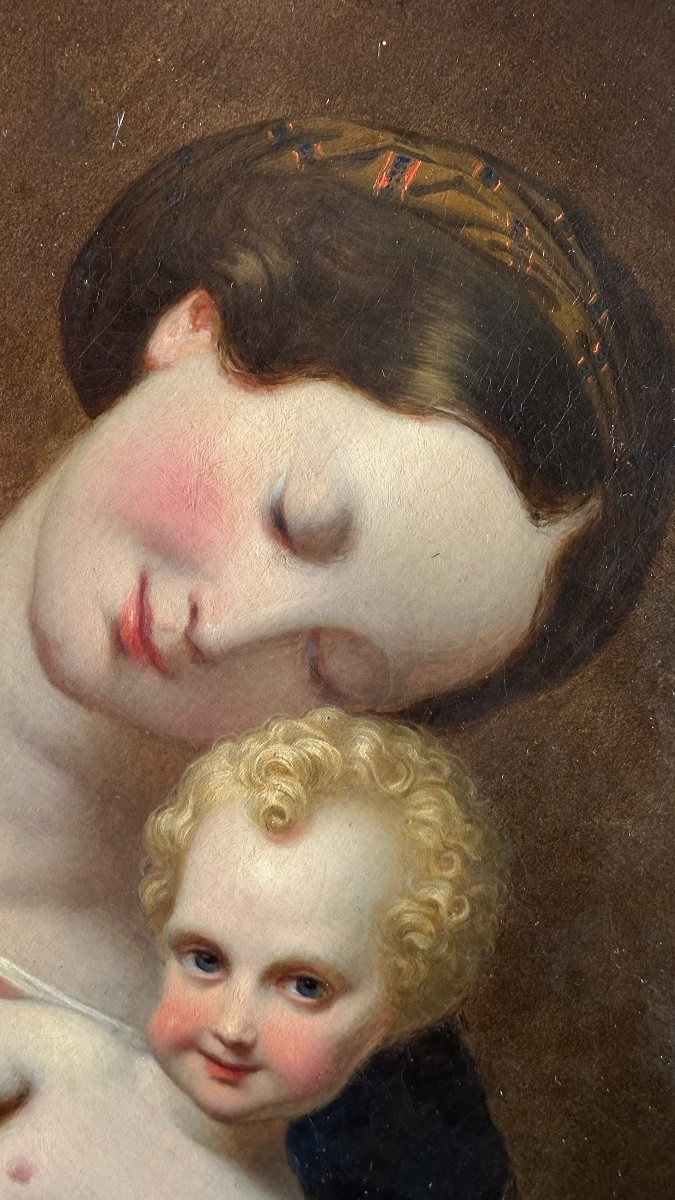 Dipinto ad olio su tela “Madonna con Bambino”, siglato e datato  “18 ID 49”-photo-2