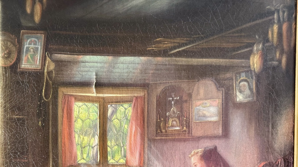 Dipinto ad Olio su Tela - Interno con Giovane Donna - Firmato Max Stieler 1870-photo-4