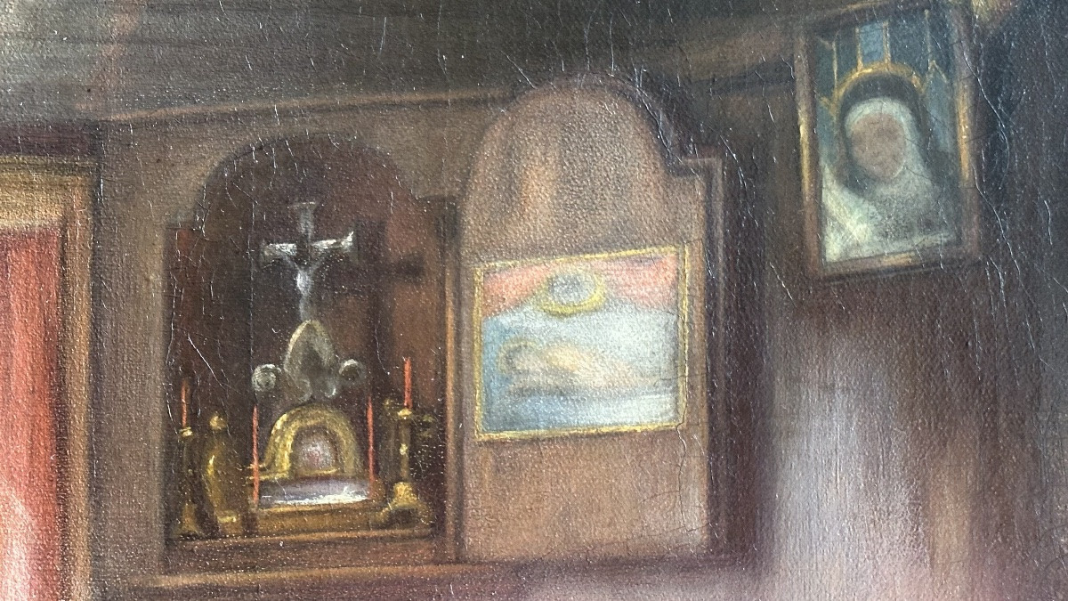 Dipinto ad Olio su Tela - Interno con Giovane Donna - Firmato Max Stieler 1870-photo-1