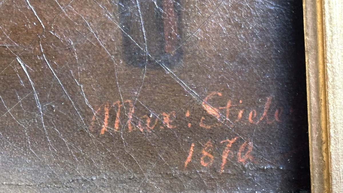 Dipinto ad Olio su Tela - Interno con Giovane Donna - Firmato Max Stieler 1870-photo-3