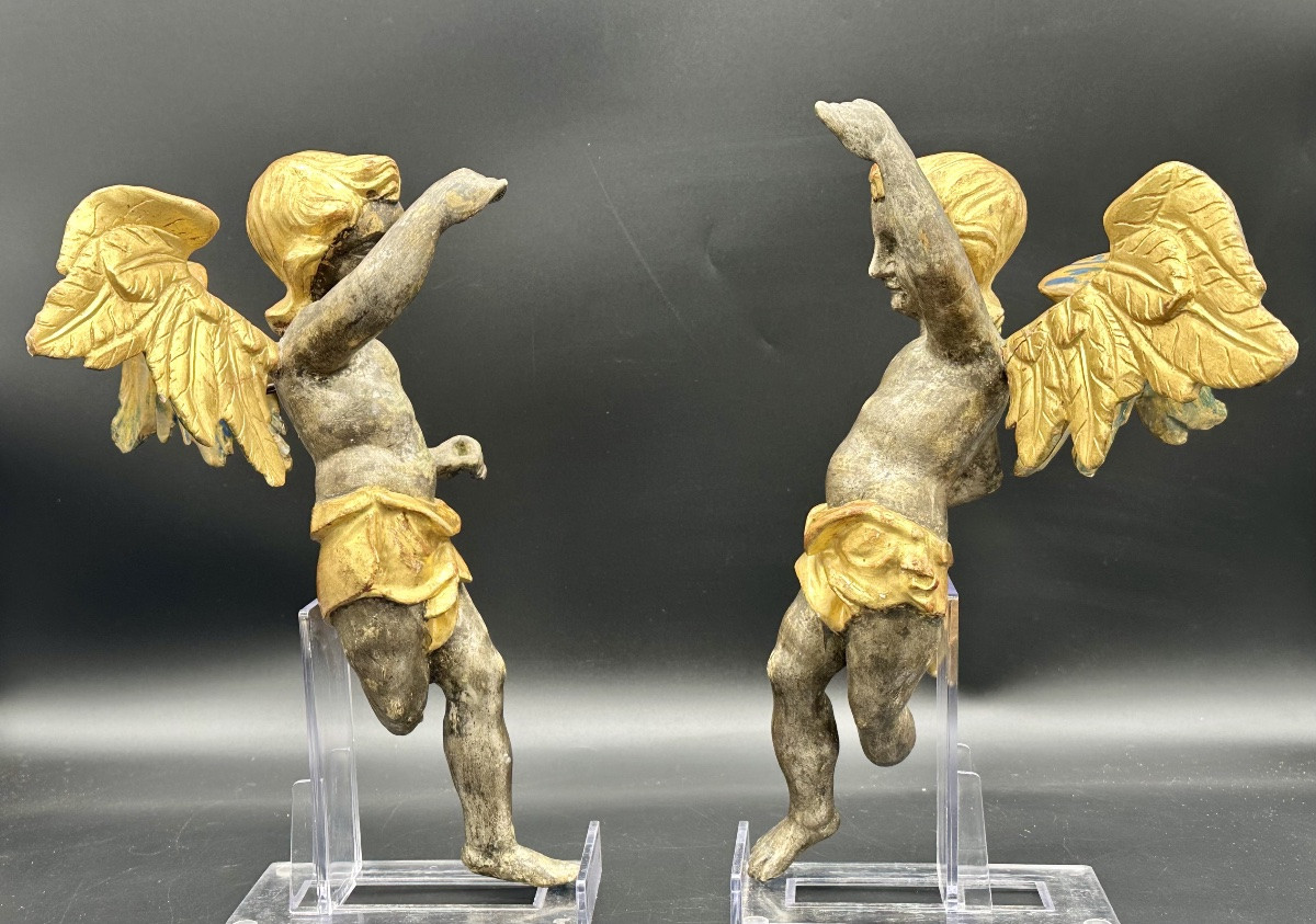 Coppia di Angeli Alati in Legno argentato e Dorato – Inizi del XVIII sec. -photo-4