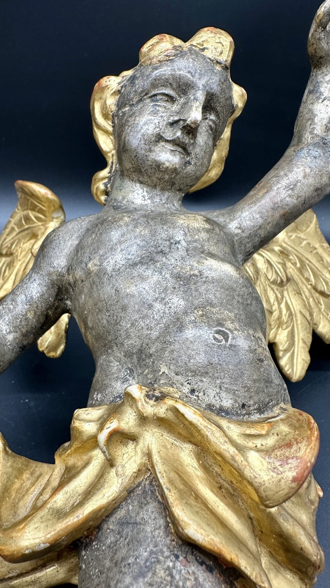 Coppia di Angeli Alati in Legno argentato e Dorato – Inizi del XVIII sec. -photo-5