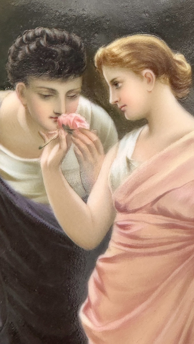 Placca in porcellana dipinta a mano – “Liebesfrühling”, firmato Friedrich Paul Thumann (1834–19-photo-2