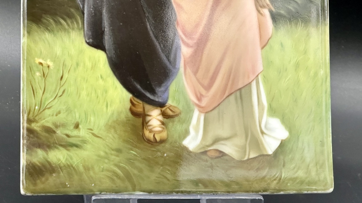 Placca in porcellana dipinta a mano – “Liebesfrühling”, firmato Friedrich Paul Thumann (1834–19-photo-4