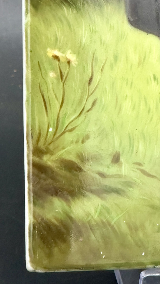 Placca in porcellana dipinta a mano – “Liebesfrühling”, firmato Friedrich Paul Thumann (1834–19-photo-3