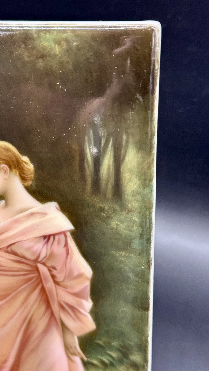 Placca in porcellana dipinta a mano – “Liebesfrühling”, firmato Friedrich Paul Thumann (1834–19-photo-4