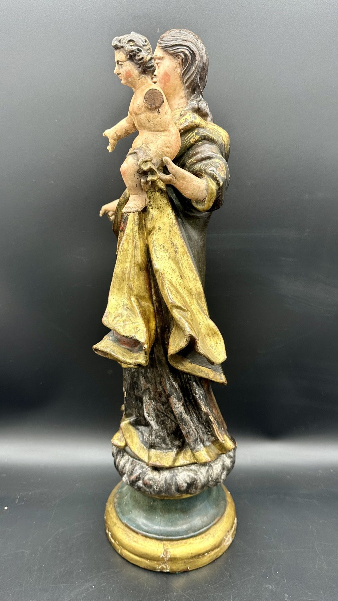 Madonna con Bambino in legno scolpito, policromo e dorato, Genova XVII secolo-photo-2