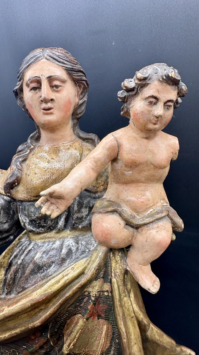 Madonna con Bambino in legno scolpito, policromo e dorato, Genova XVII secolo-photo-1