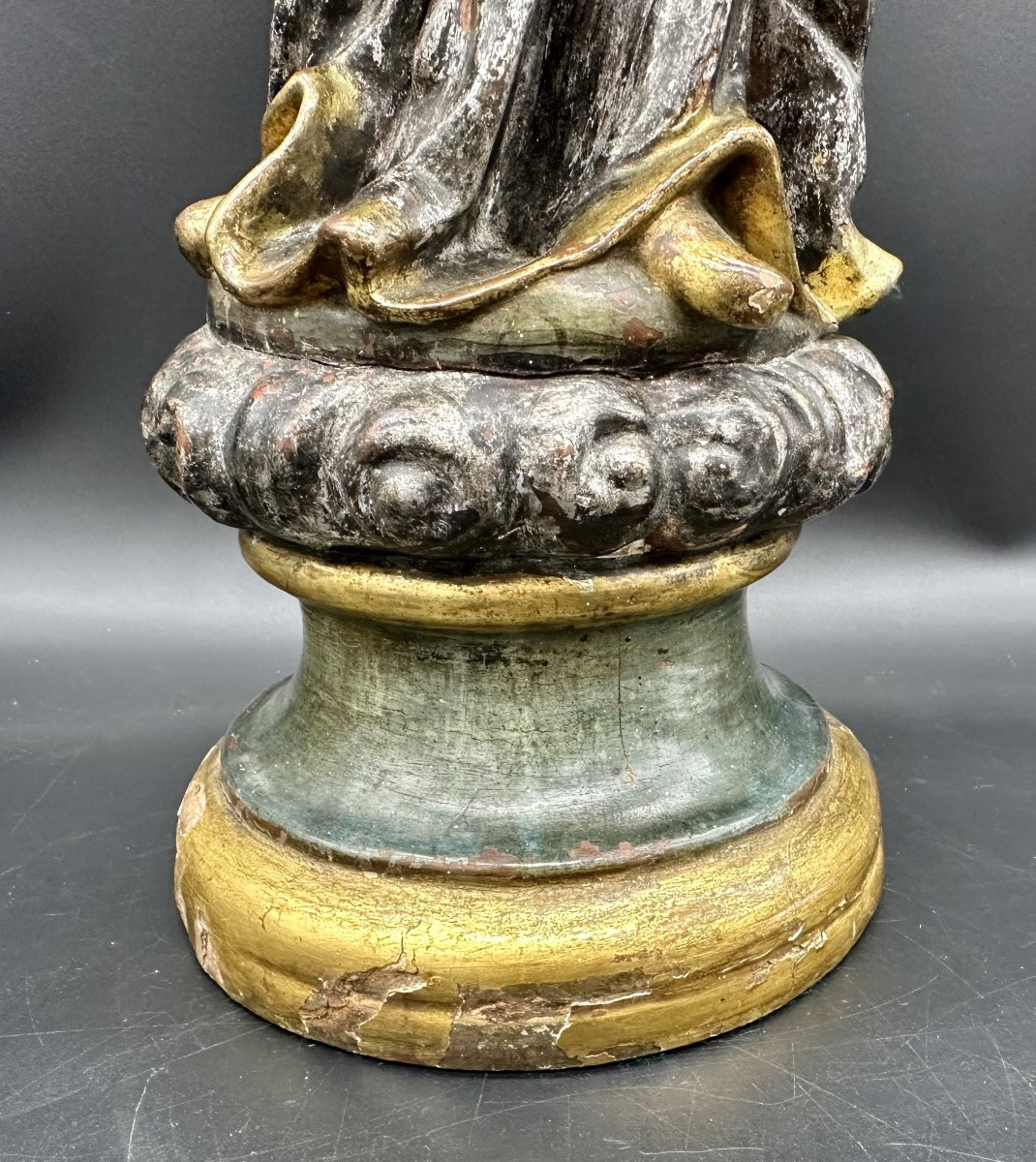 Madonna con Bambino in legno scolpito, policromo e dorato, Genova XVII secolo-photo-3