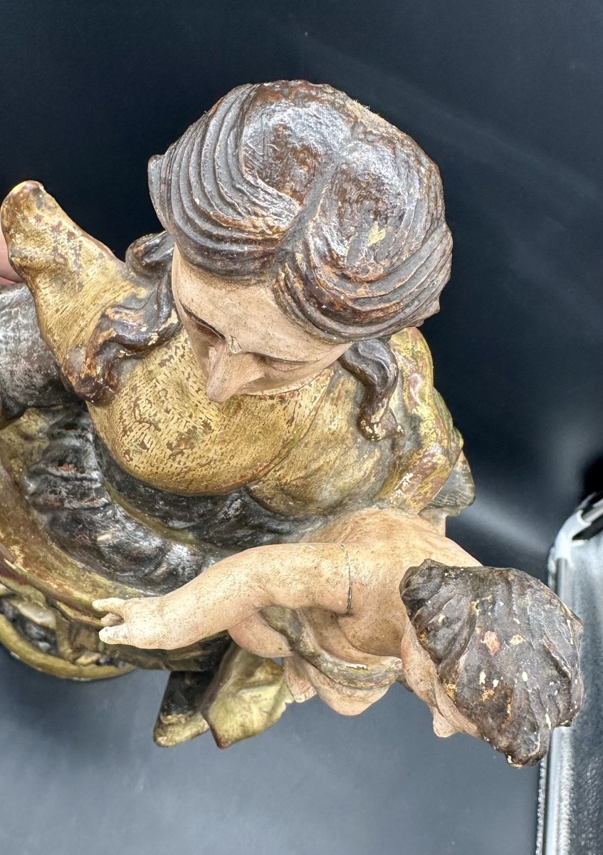 Madonna con Bambino in legno scolpito, policromo e dorato, Genova XVII secolo-photo-4