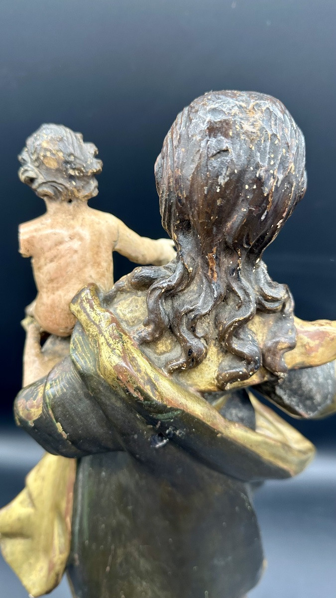 Madonna con Bambino in legno scolpito, policromo e dorato, Genova XVII secolo-photo-5