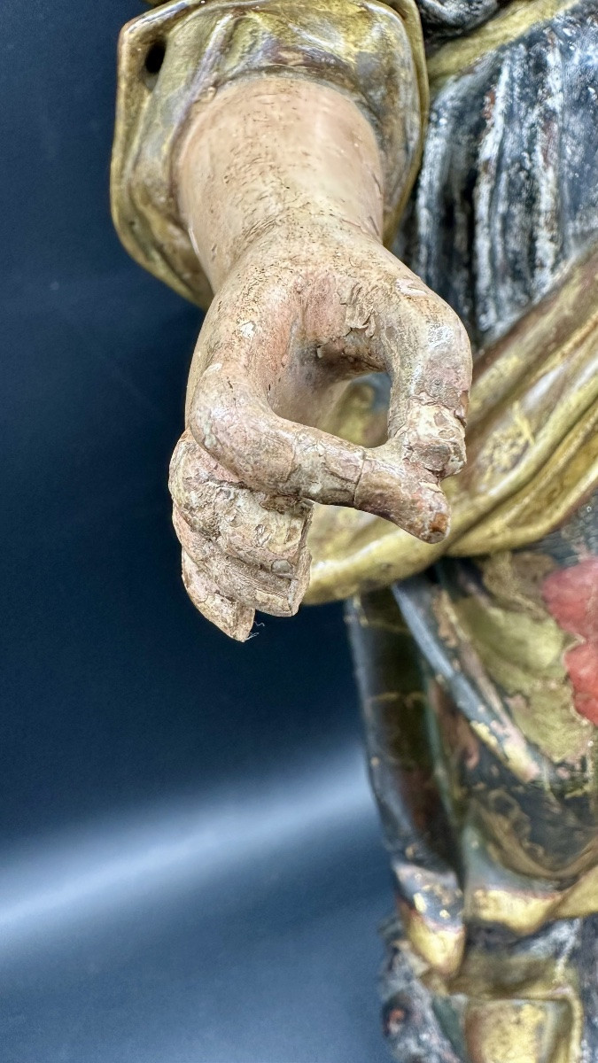 Madonna con Bambino in legno scolpito, policromo e dorato, Genova XVII secolo-photo-6