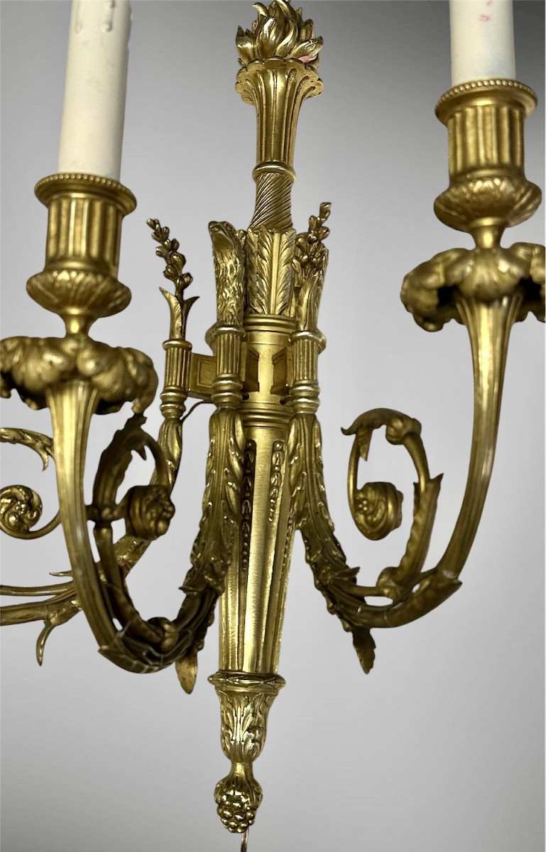 Coppia di Appliques in Bronzo Dorato a Tre Luci – Luigi XVI-photo-4