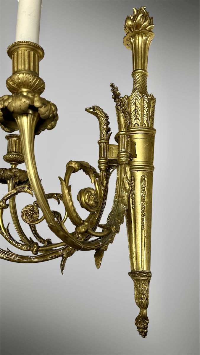 Coppia di Appliques in Bronzo Dorato a Tre Luci – Luigi XVI-photo-5