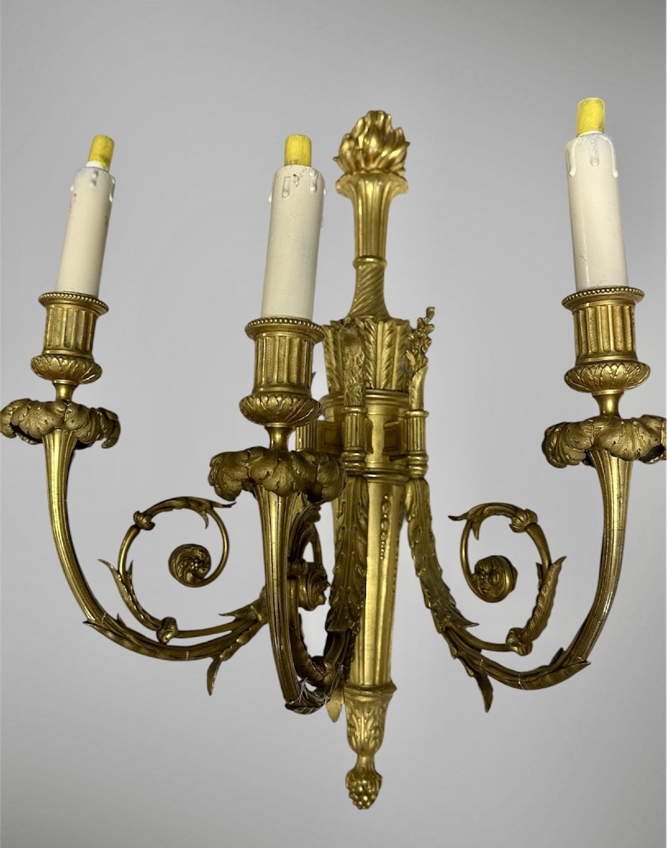 Coppia di Appliques in Bronzo Dorato a Tre Luci – Luigi XVI-photo-7