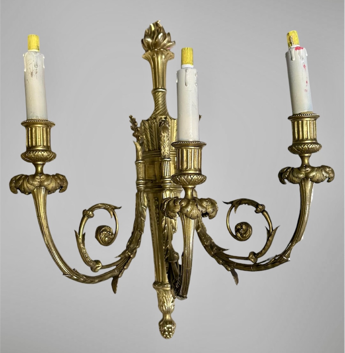 Coppia di Appliques in Bronzo Dorato a Tre Luci – Luigi XVI-photo-8