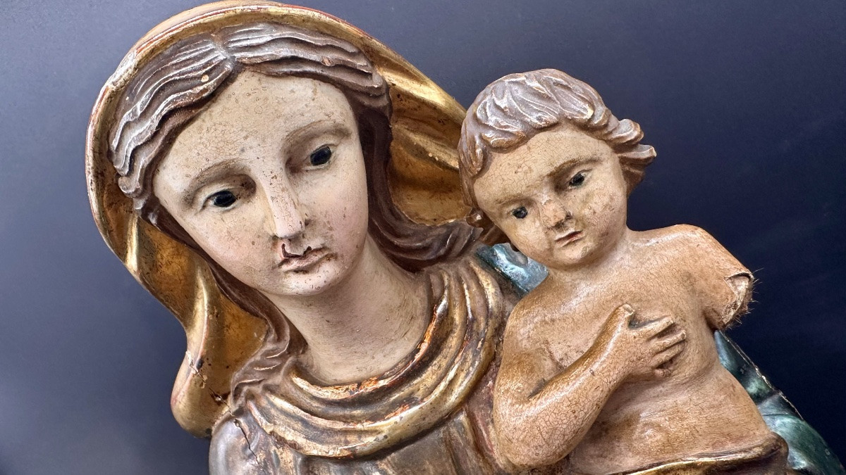 Scultura lignea policroma “Madonna col Bambino” - fine XVIII, inizio XIX sec.-photo-3