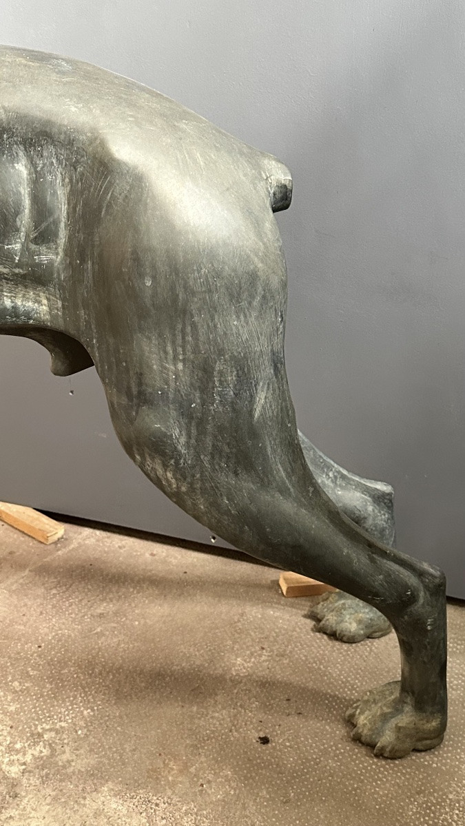 Scultura in bronzo raffigurante cane di tipo levriero / Xoloitzcuintli stilizzato - primo ‘900-photo-2