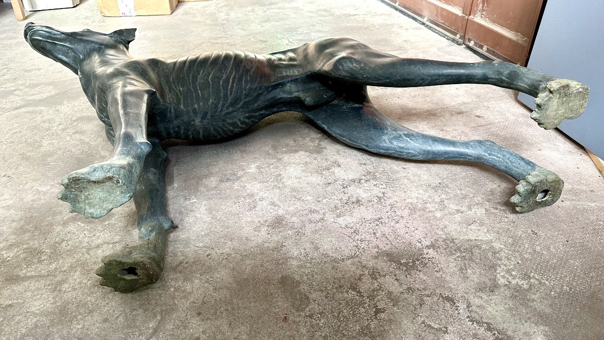 Scultura in bronzo raffigurante cane di tipo levriero / Xoloitzcuintli stilizzato - primo ‘900-photo-7