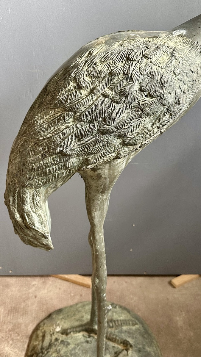 Scultura decorativa in bronzo raffigurante airone – Inizi del XX secolo-photo-3