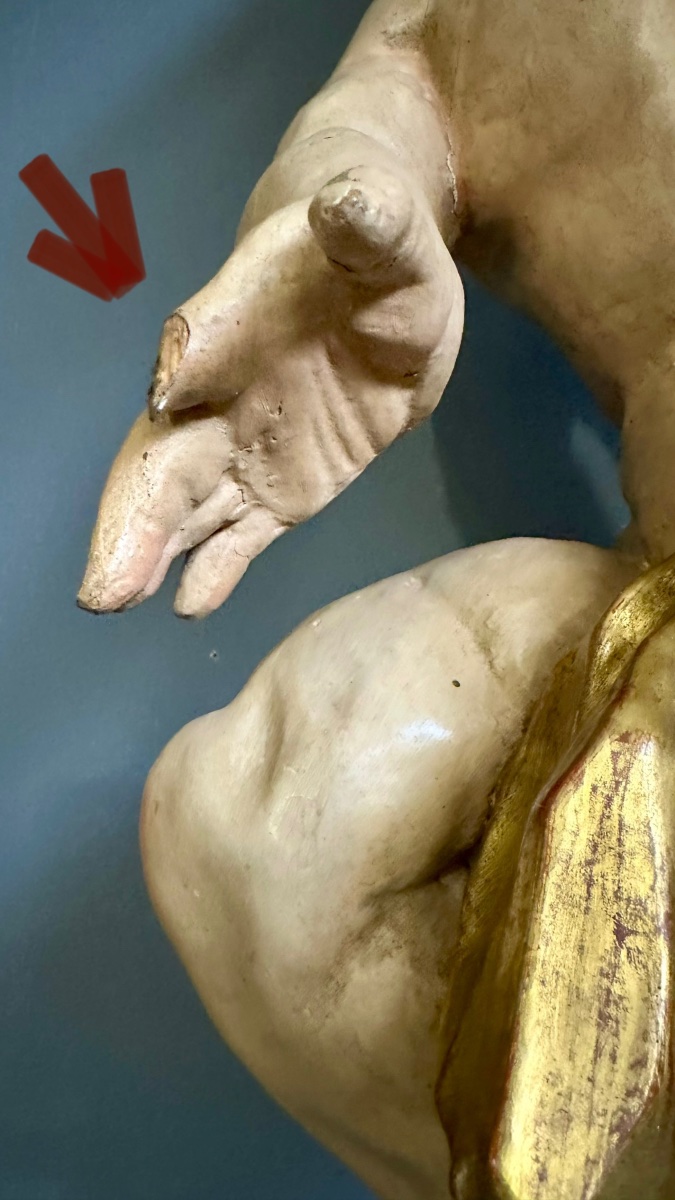 Scultura in Legno Intagliato e Policromo – Putto / Angelo Reggicortina - fine XVII, inizio XVII-photo-2