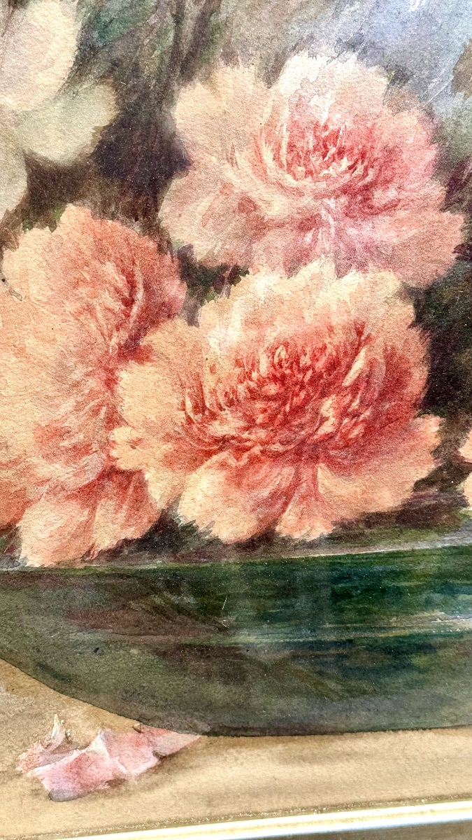 Acquarello “Natura morta con composizione floreale”, firmato Madeleine Renaud - XX sec. -photo-4