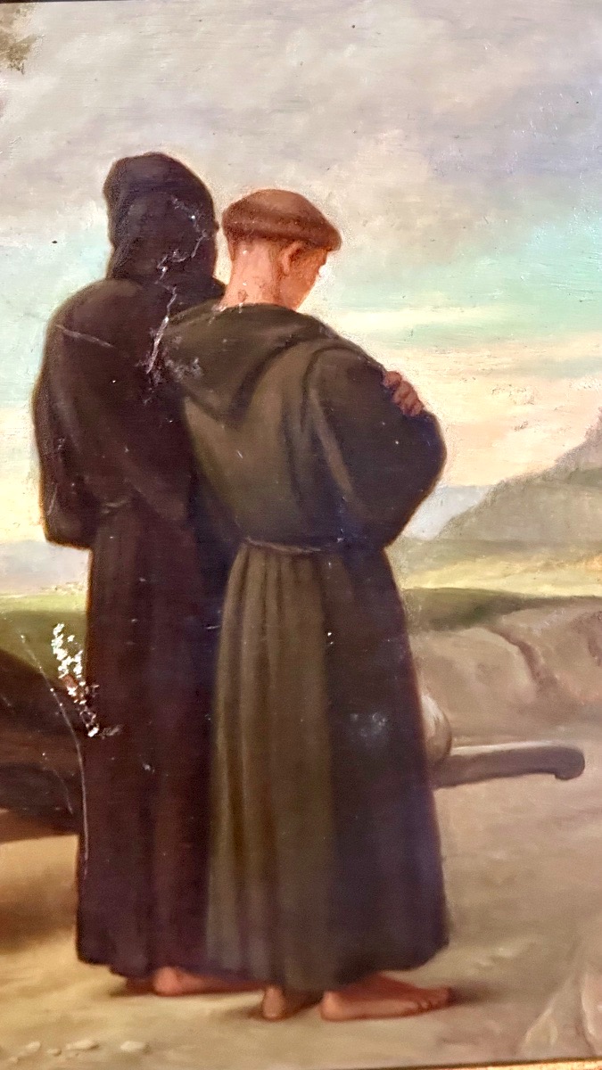 Dipinto a olio su tavola – "La benedizione di San Francesco alla città di Assisi" - firmato -photo-4